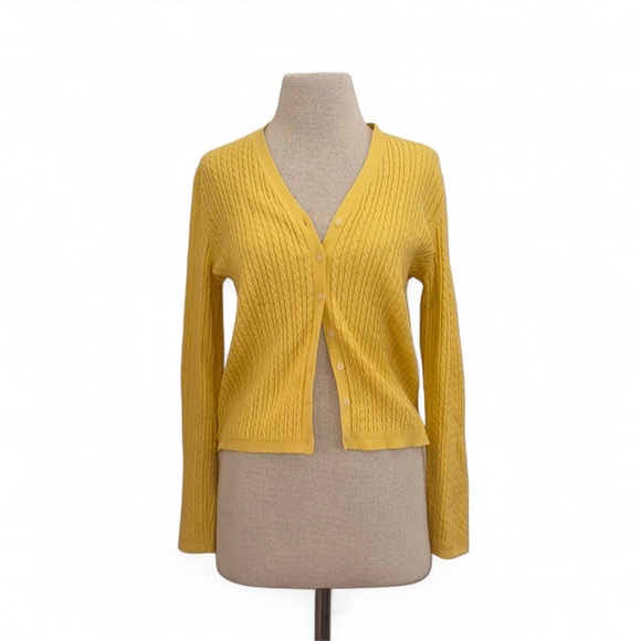 Ralph Lauren Sweaters - Ralph Lauren Vintage Preppy Academia Yellow Cable Knit Cardigan Sweater Medium